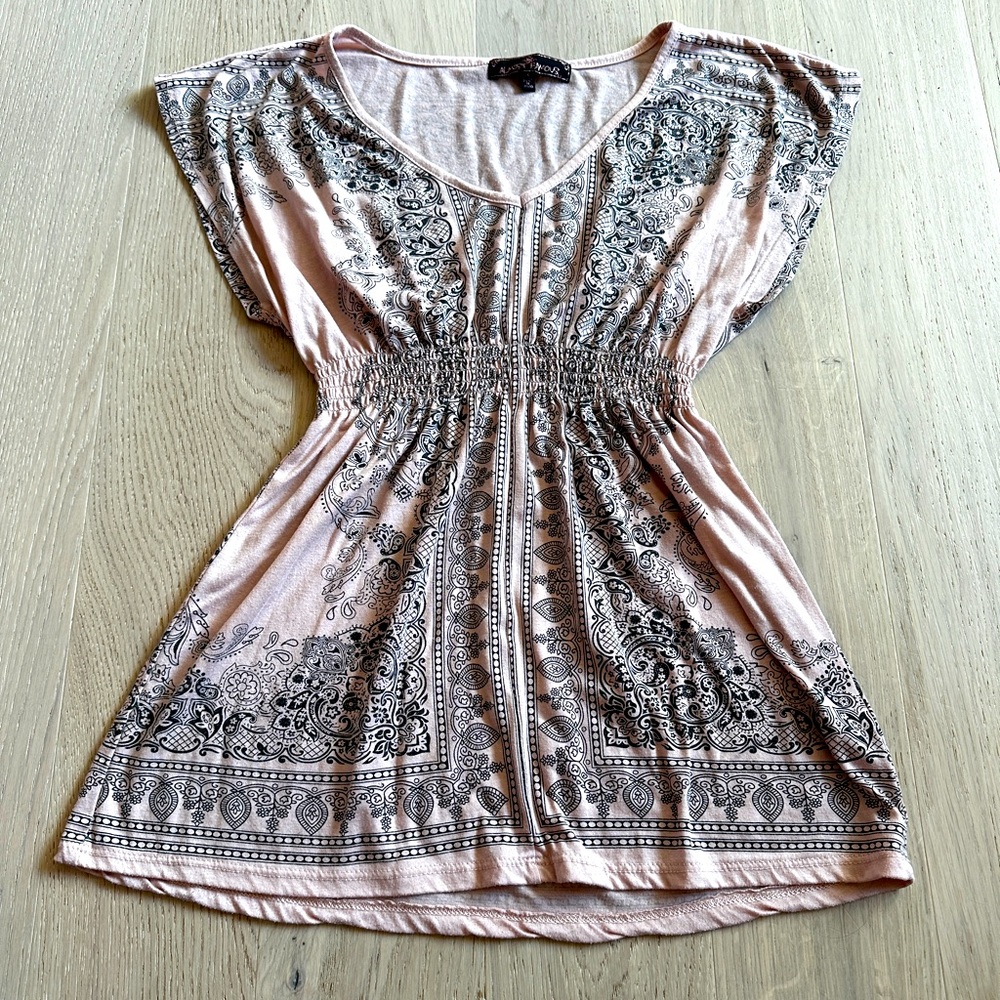 Vintage Y2K Babydoll Pink Top with Elasticized Waist Fairycore Small